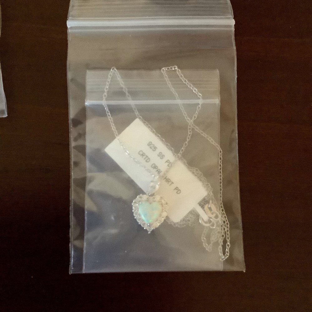 White Opal heart necklace & white Opal earrings